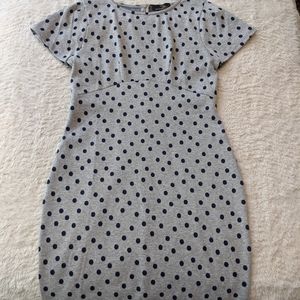 Cute grey and navy blue dot dress. Just above knee
